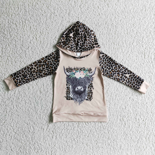 Highland-Rind Leoparden-Langarm-Kapuzenpullover Mädchen Western-Shirt
