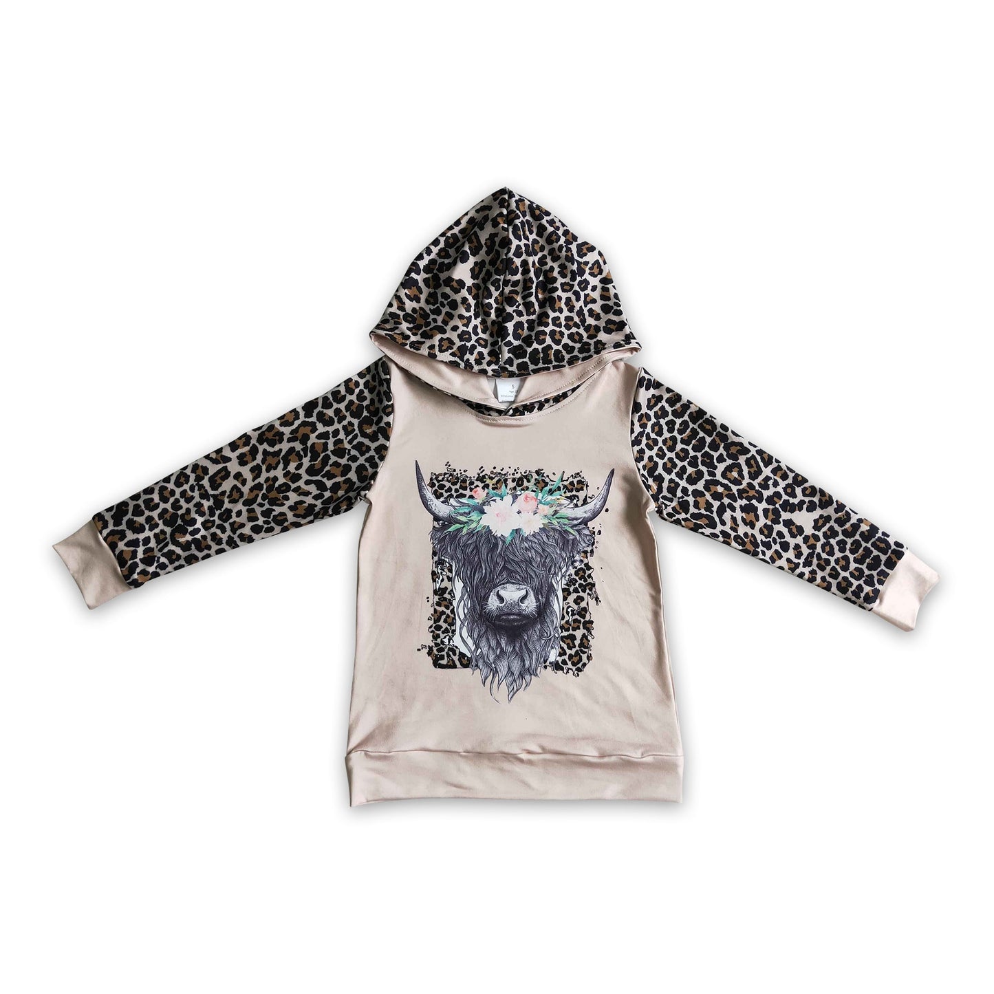 Highland-Rind Leoparden-Langarm-Kapuzenpullover Mädchen Western-Shirt