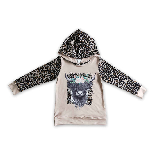 Highland-Rind Leoparden-Langarm-Kapuzenpullover Mädchen Western-Shirt