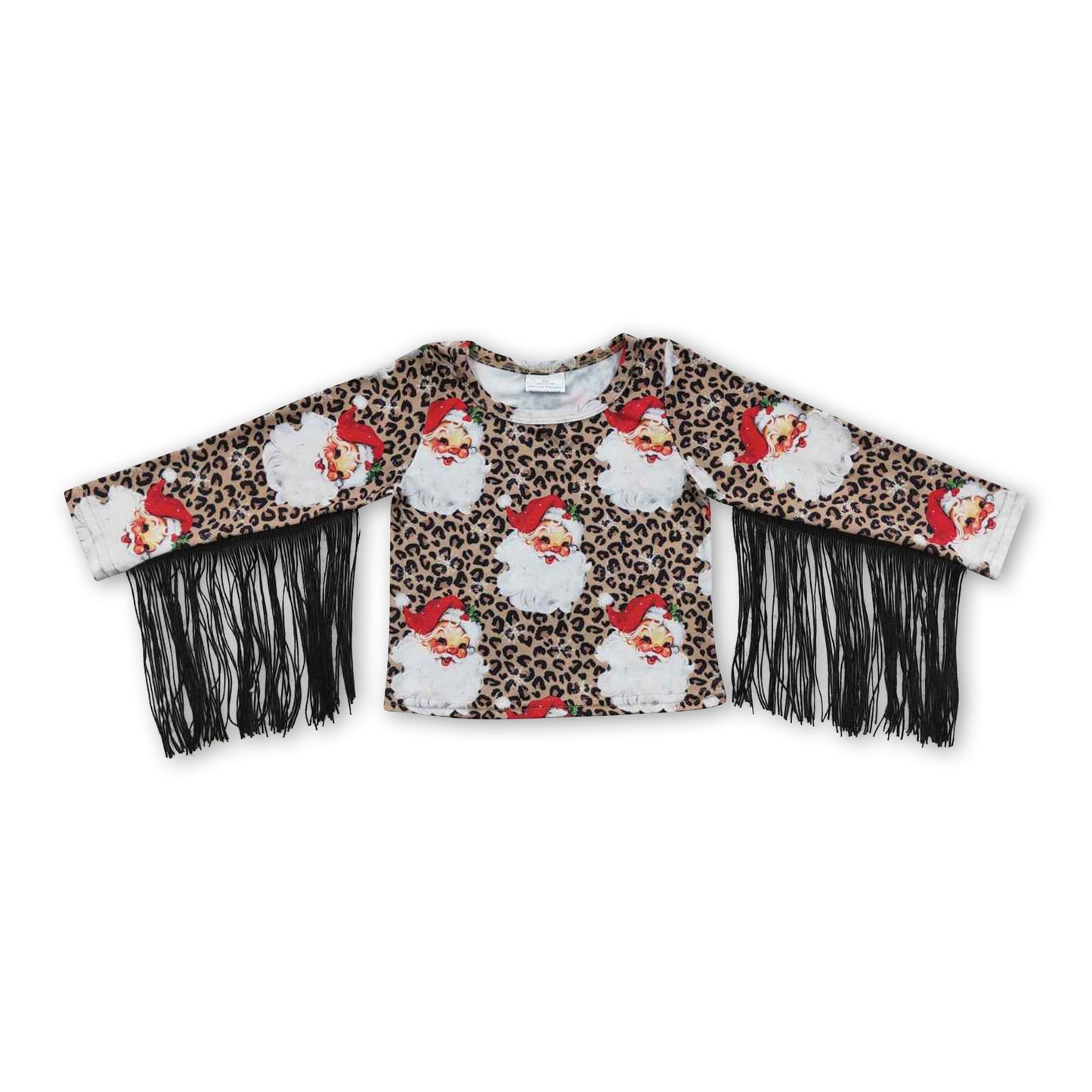 Langarm Leopard Santa Quasten Mädchen Weihnachtsshirt