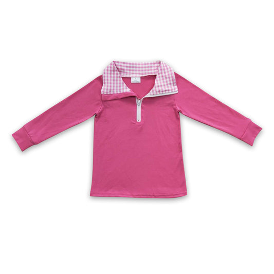 Pink kariertes Baumwoll-Sweatshirt für Mädchen mit Reißverschluss