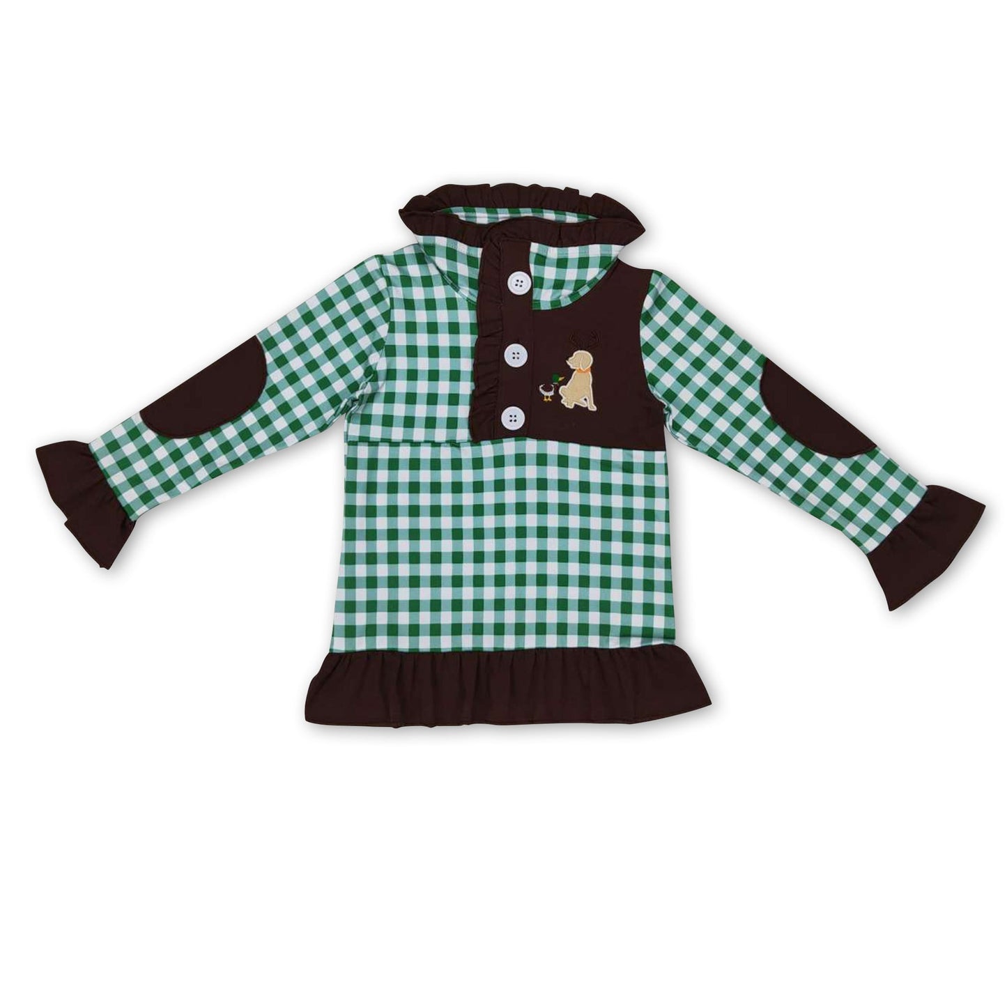 Entenhund brauner Rüschen-Plaid-Mädchenpullover