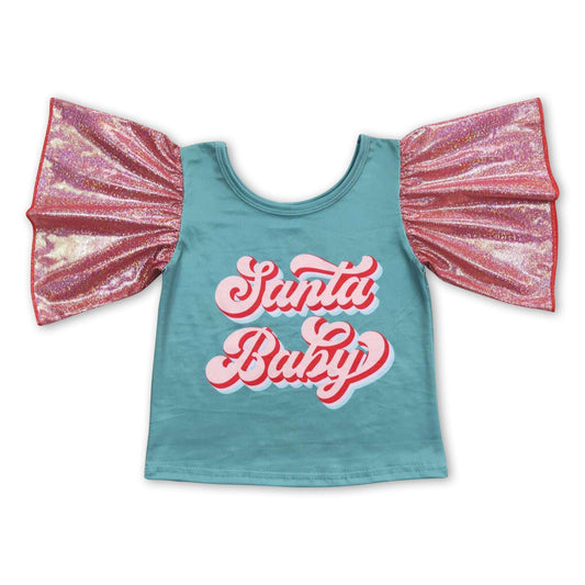 Grünes Santa Baby Mädchen Weihnachtsshirt mit ausgestellten Ärmeln