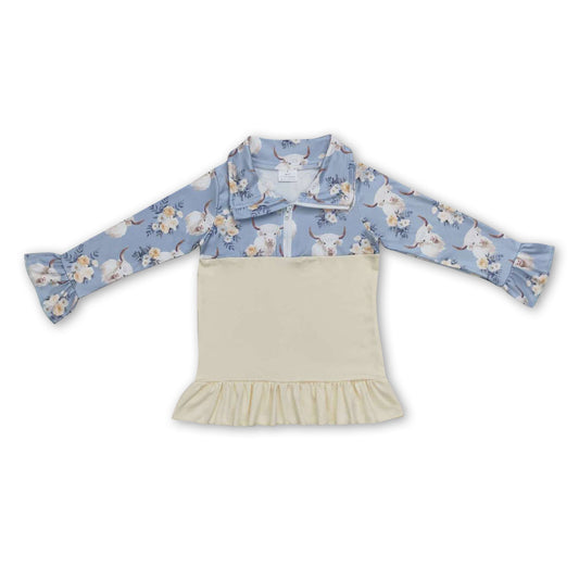 Highland Cattle florales Rüschen-Baby-Mädchen-Reißverschluss-Pullover