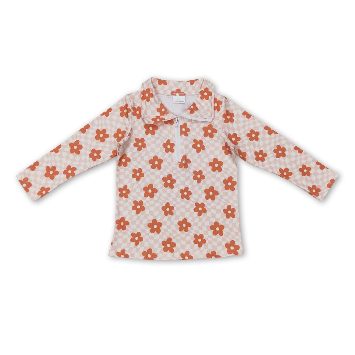 Kariertes Langarm-Sweatshirt mit Blumenmuster für Mädchen