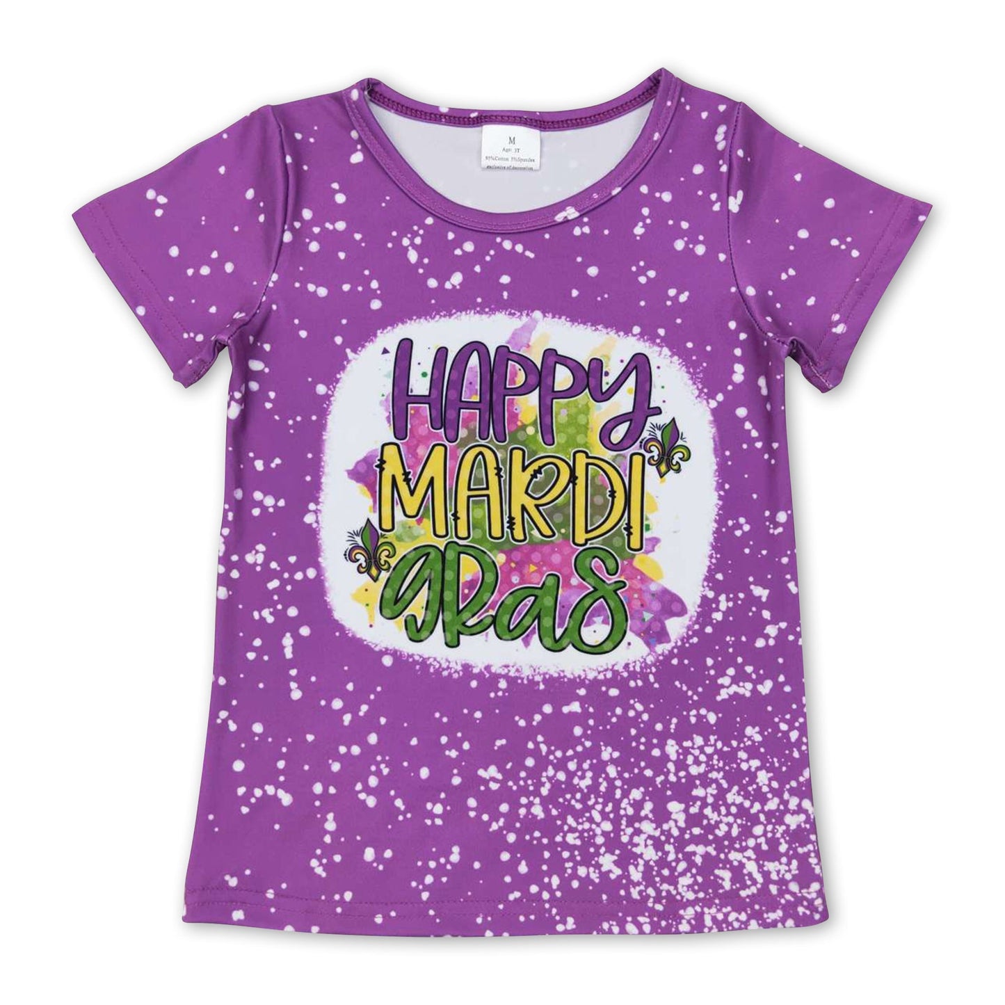 Lila Happy Mardi Gras Mädchen T-Shirt mit kurzen Ärmeln