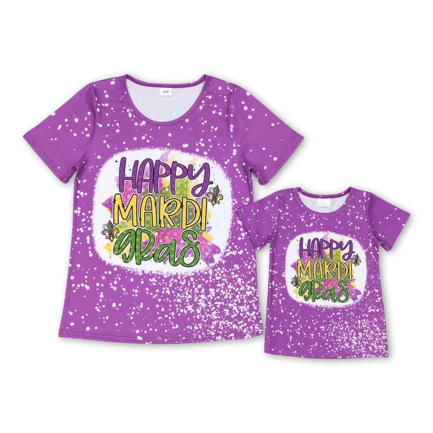 Kurzärmeliges lilafarbenes "Happy Mardi Gras" Damen-Shirt