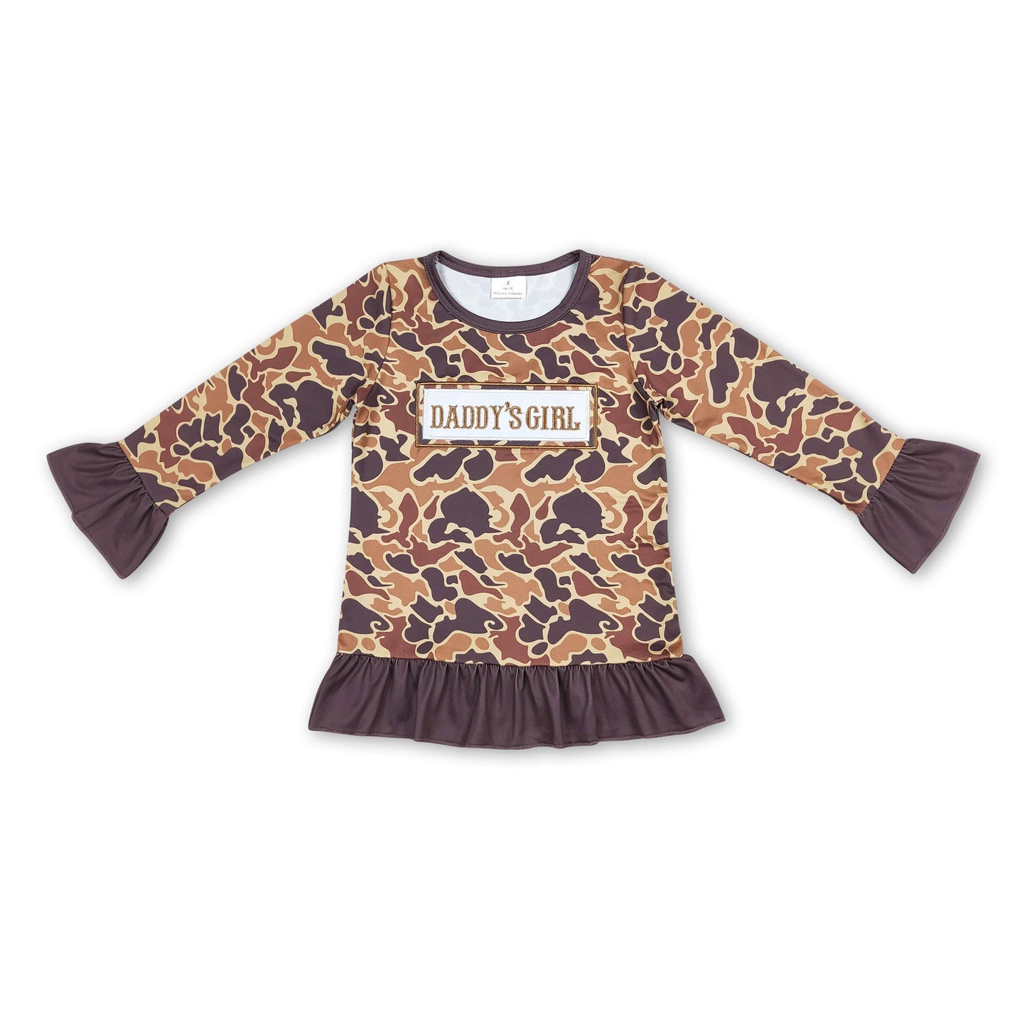 Braunes Camouflage Daddy's Girl Rüschen-Baby-Kindershirt