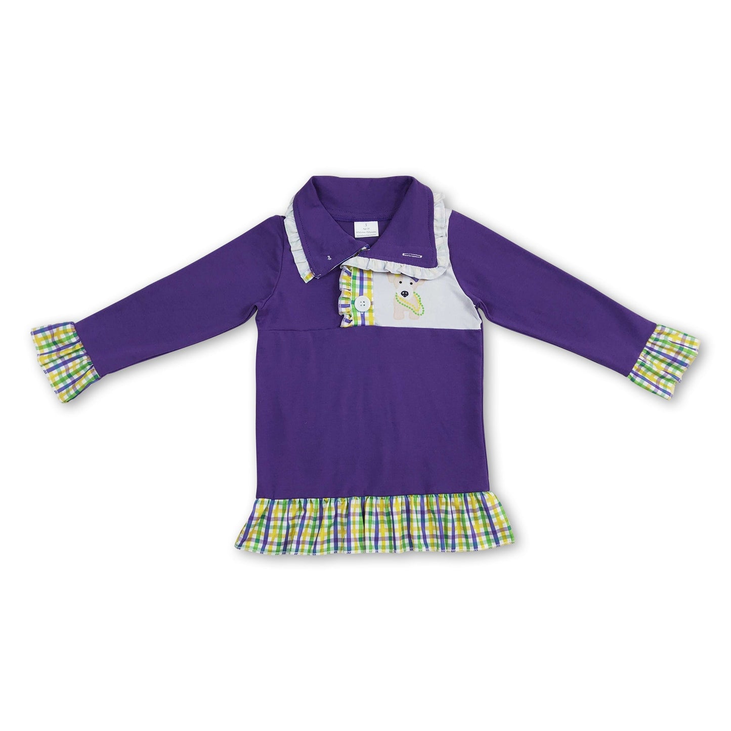 Karo Rüschen Hund Mädchen Fasching Reißverschluss Pullover