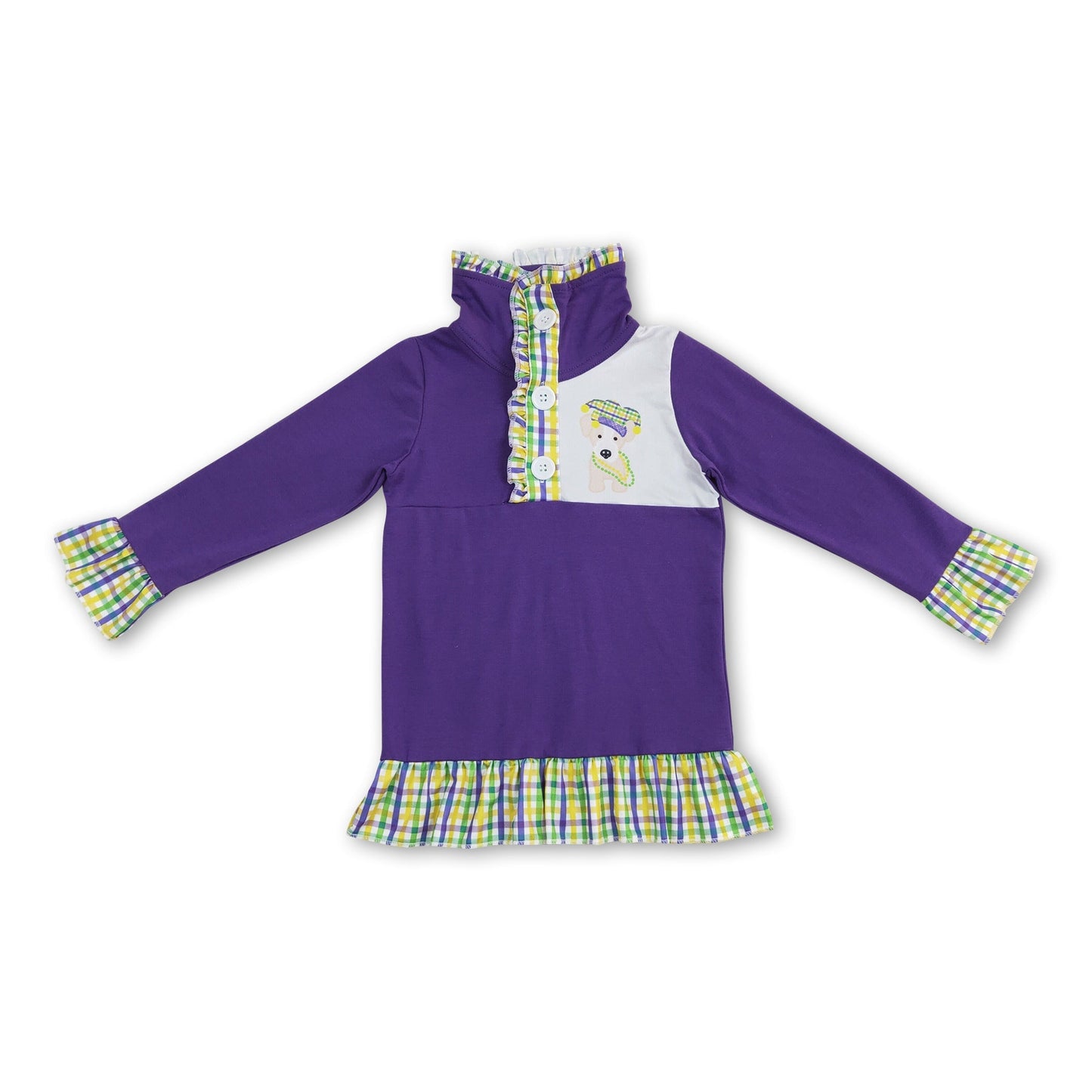 Karo Rüschen Hund Mädchen Fasching Reißverschluss Pullover