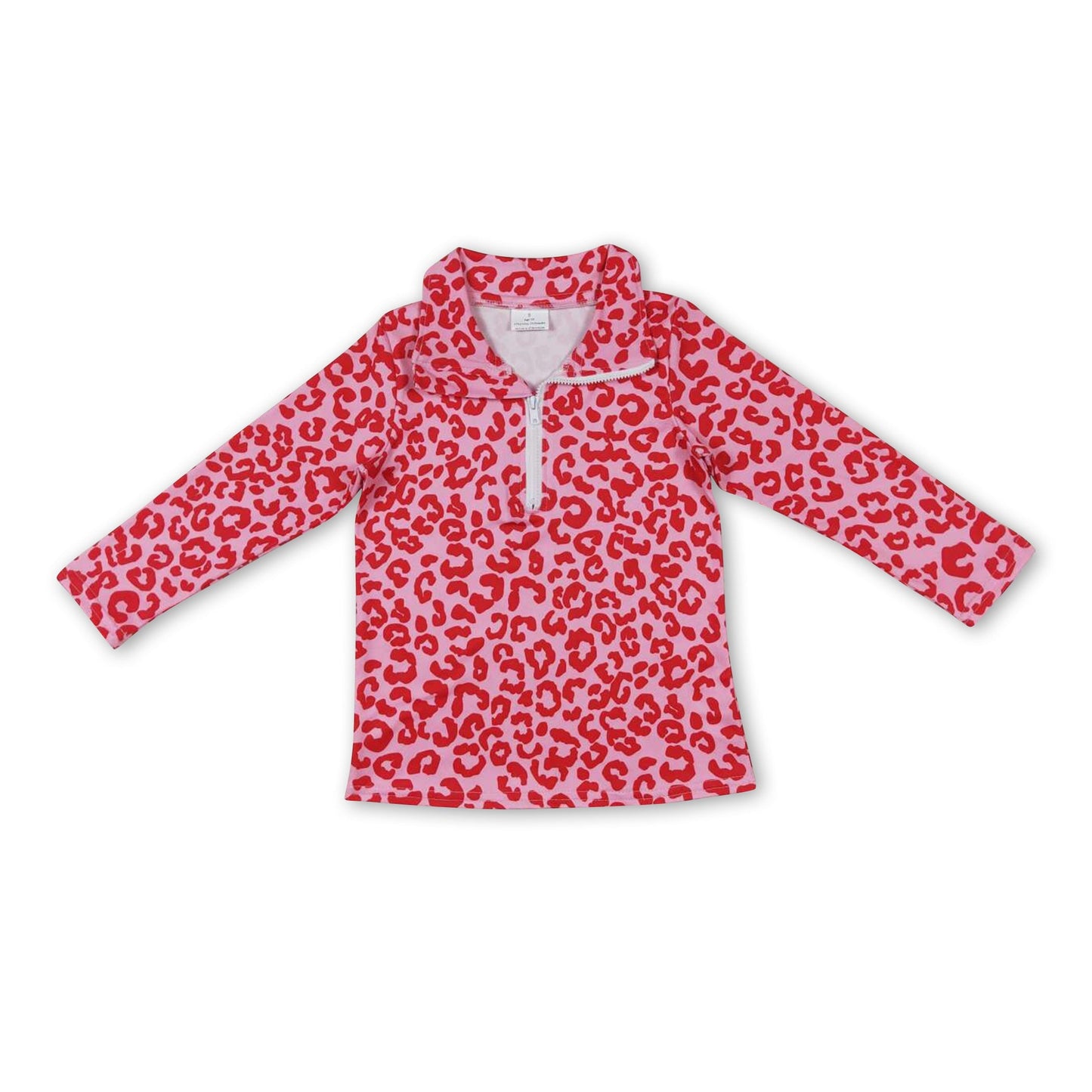 Pink Leopard Langarm Mädchen Valentinstag Reißverschluss-Pullover
