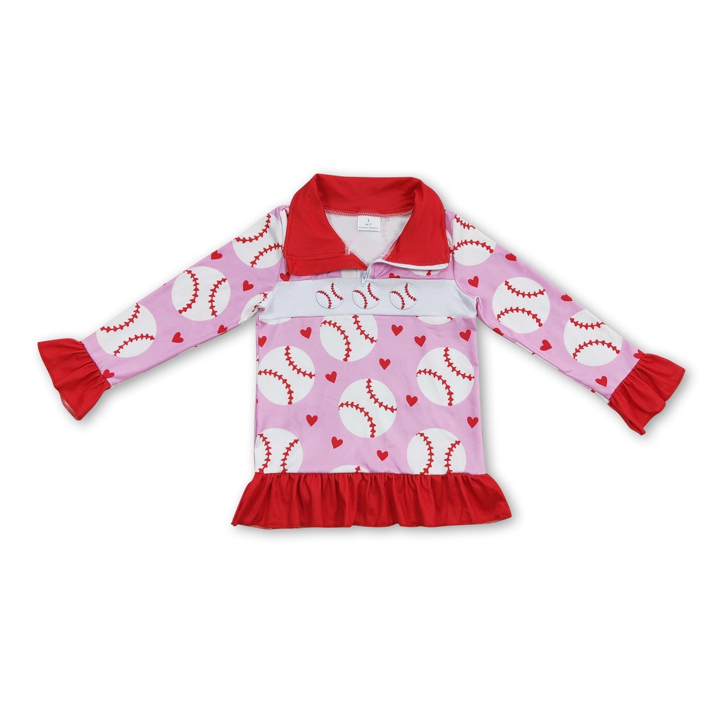 Pinker Baseball-Herz Langarm-Reißverschluss-Pullover für Mädchen