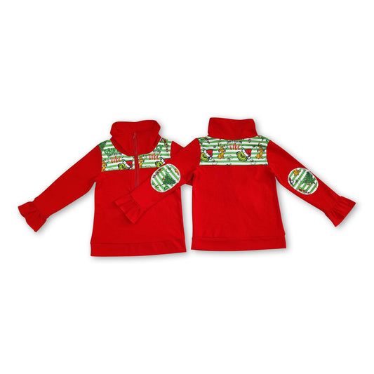 Gestrickter Weihnachtspullover mit Reißverschluss, grün gestreift, für Mädchen