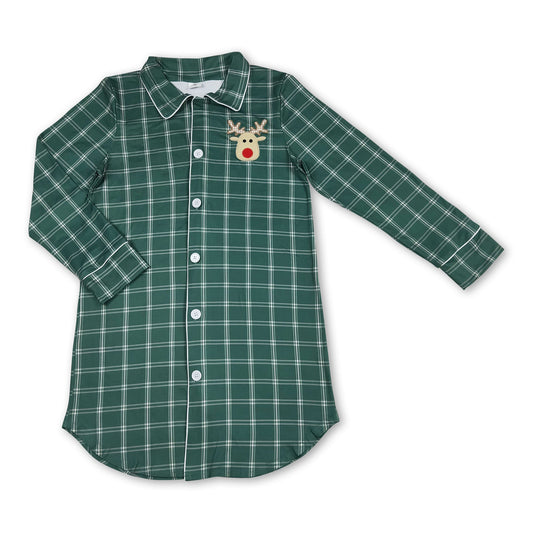 Grün kariertes Hirsch-Weihnachts-Schlafshirt für Damen