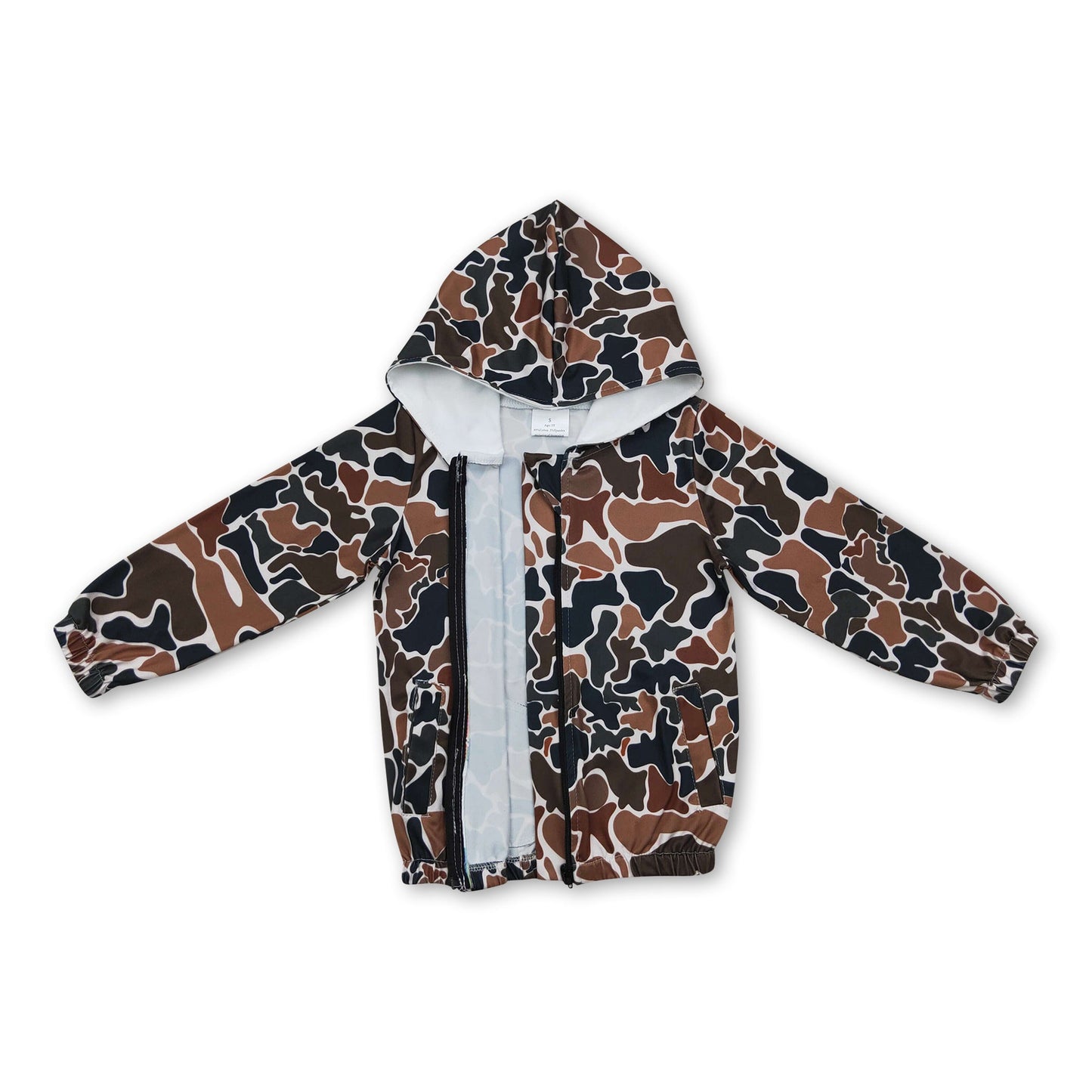 Langärmelige Kapuzenjacke für Kinder in Braun Camouflage