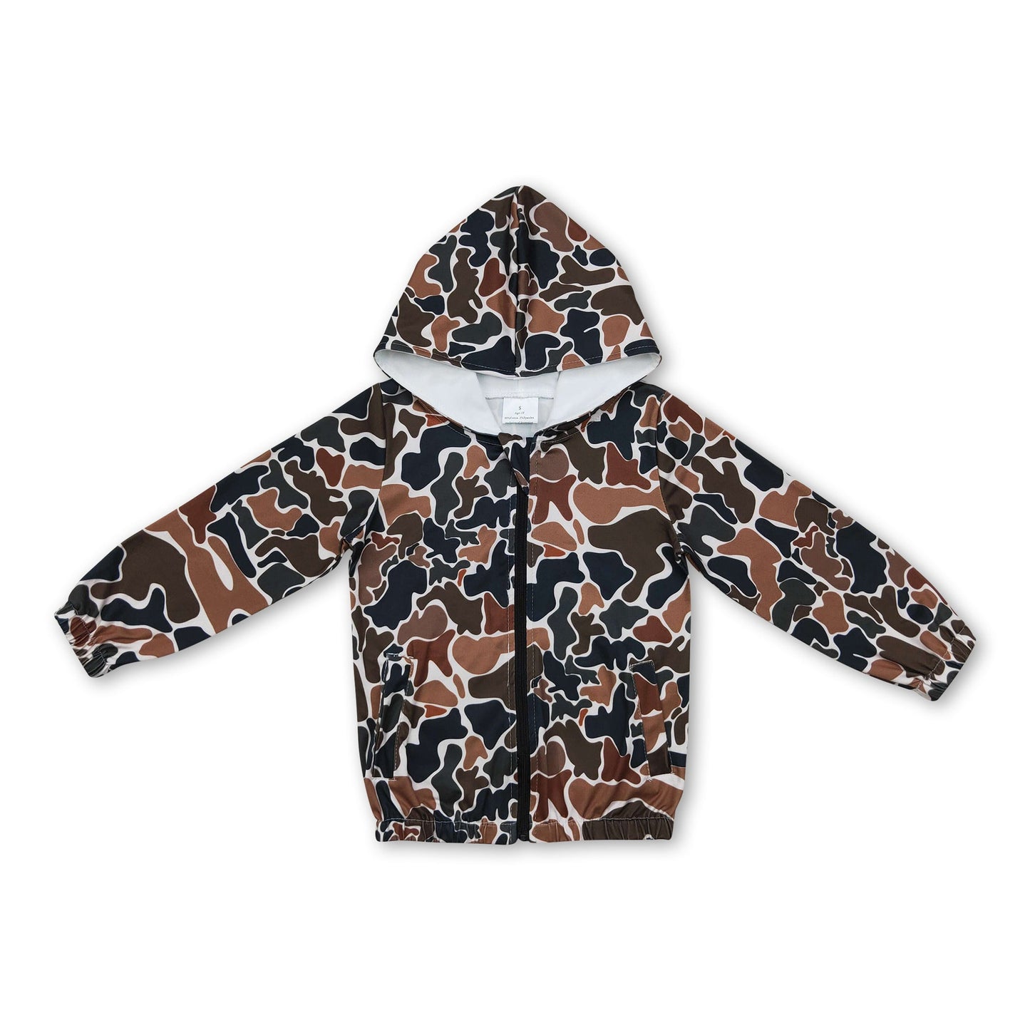 Langärmelige Kapuzenjacke für Kinder in Braun Camouflage