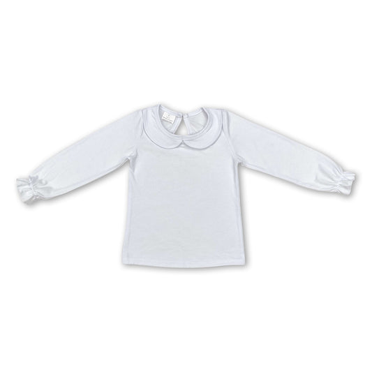 Weißes Rüschen Langarm-Baby-Mädchen-Shirt