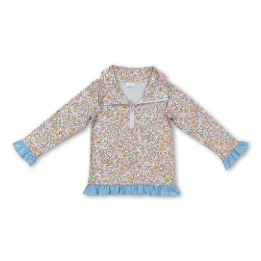 Mädchenpullover mit Blumenrüschen und Reißverschluss