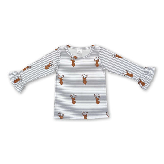 Gestreiftes Mädchenshirt mit langen Rüschenärmeln