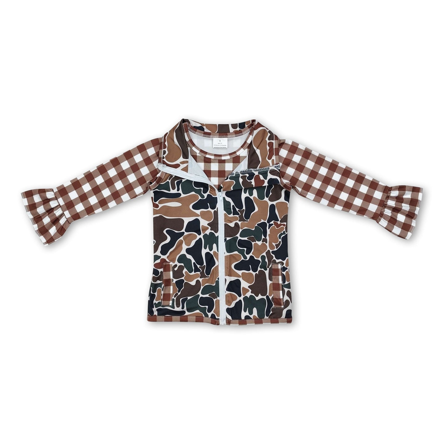 Ärmellose Camo-Weste, kariertes Hemd, Mädchen-Kleidungsset