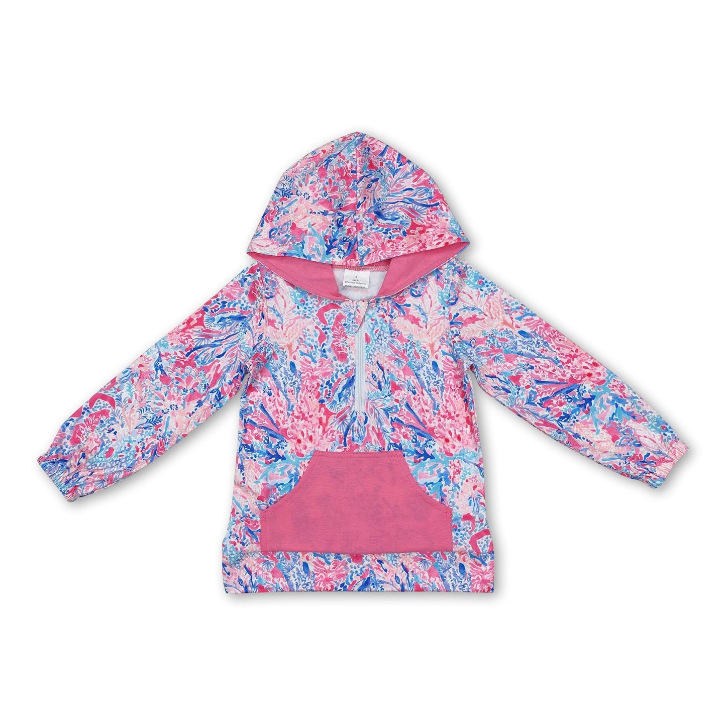 Heißrosa Taschen-Aquarell-Kapuzenpullover für Kinder und Mädchen mit Reißverschluss