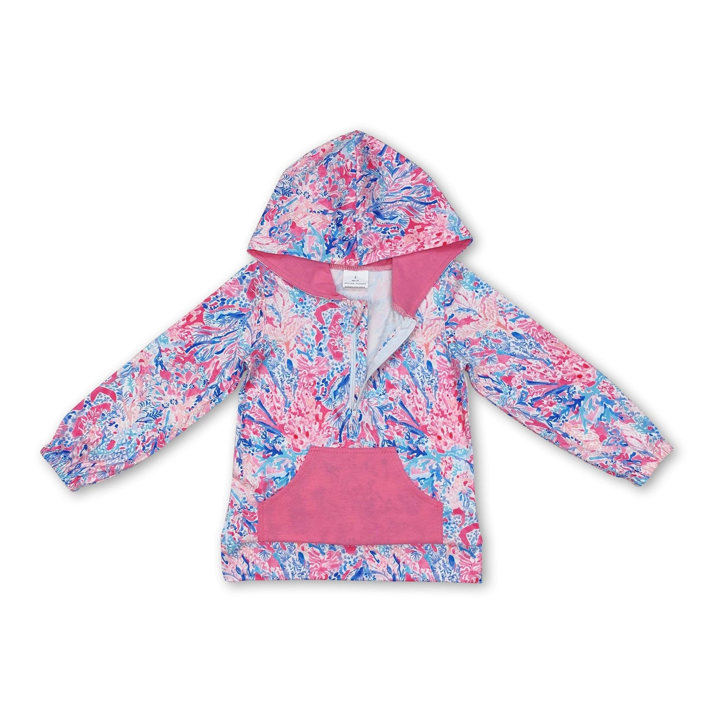 Heißrosa Taschen-Aquarell-Kapuzenpullover für Kinder und Mädchen mit Reißverschluss