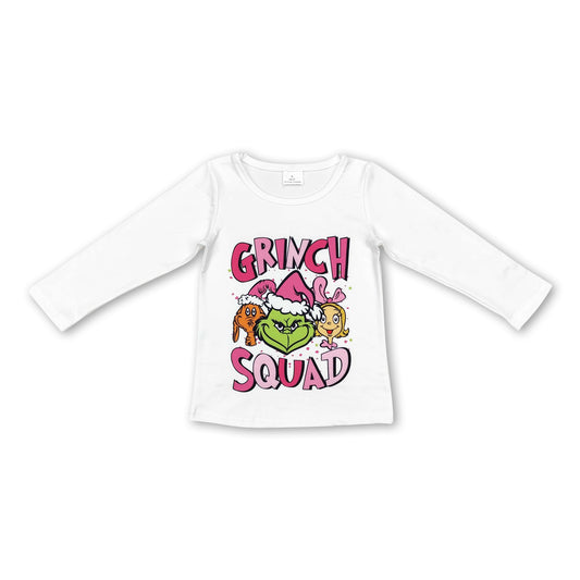Weißes langärmeliges grünes Gesicht Kader Mädchen Weihnachts-Shirt