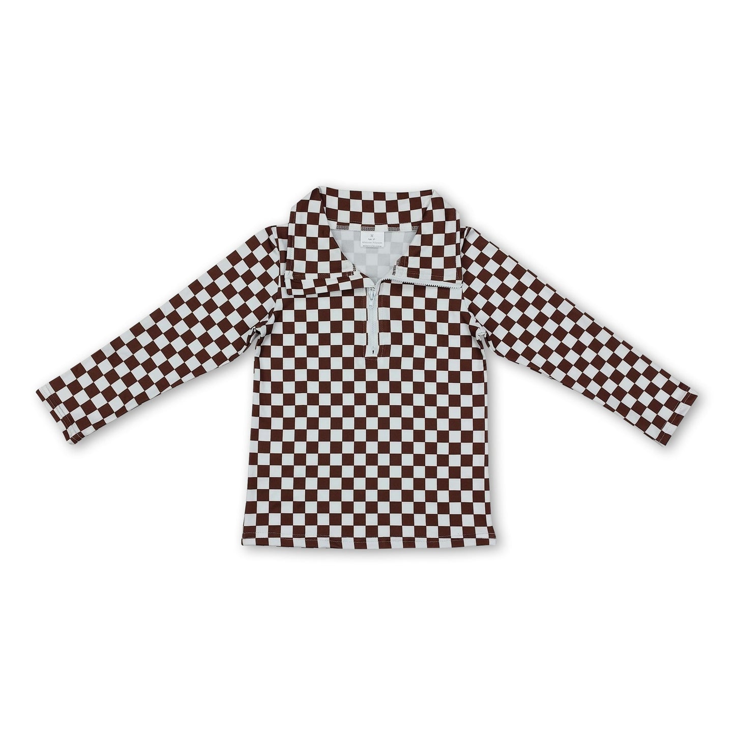 Langärmeliger braun karierter Baby-Kinder-Pullover mit Reißverschluss