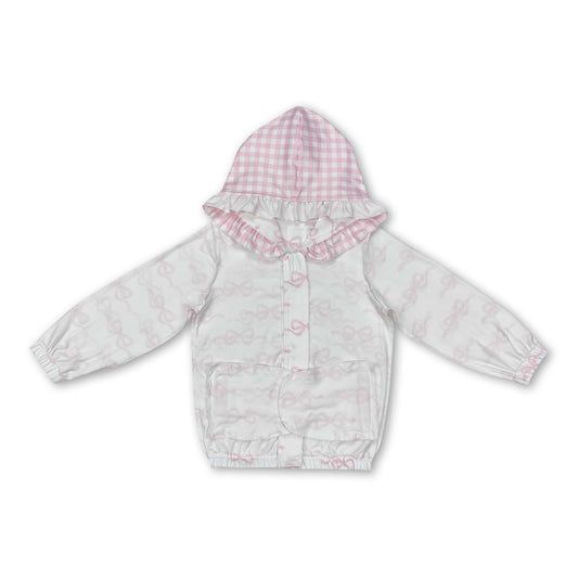 Weiße rosa Schleife Rüsche Tasche Reißverschluss Baby Mädchen Kapuzenjacke