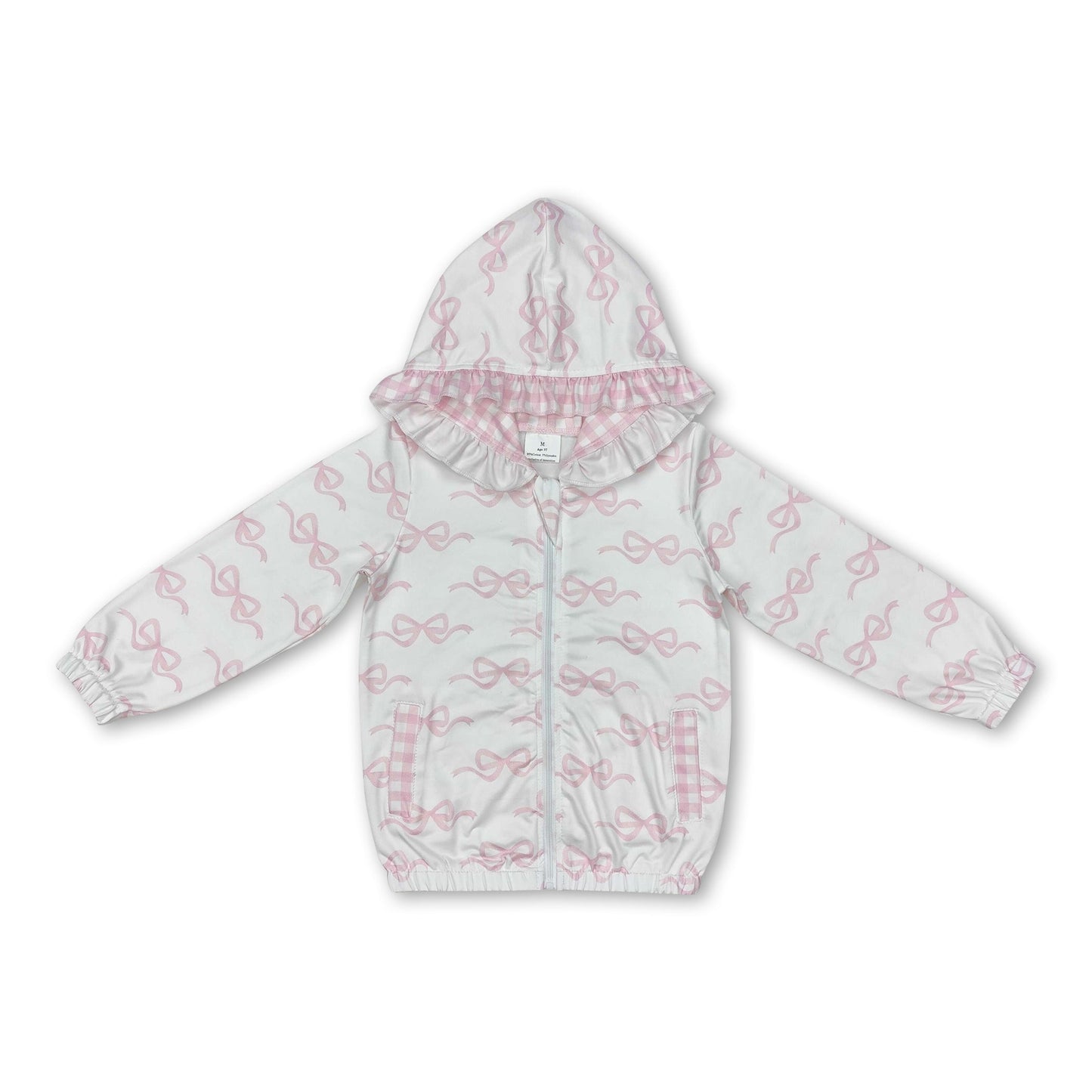 Weiße rosa Schleife Rüsche Tasche Reißverschluss Baby Mädchen Kapuzenjacke