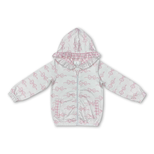 Weiße rosa Schleife Rüsche Tasche Reißverschluss Baby Mädchen Kapuzenjacke