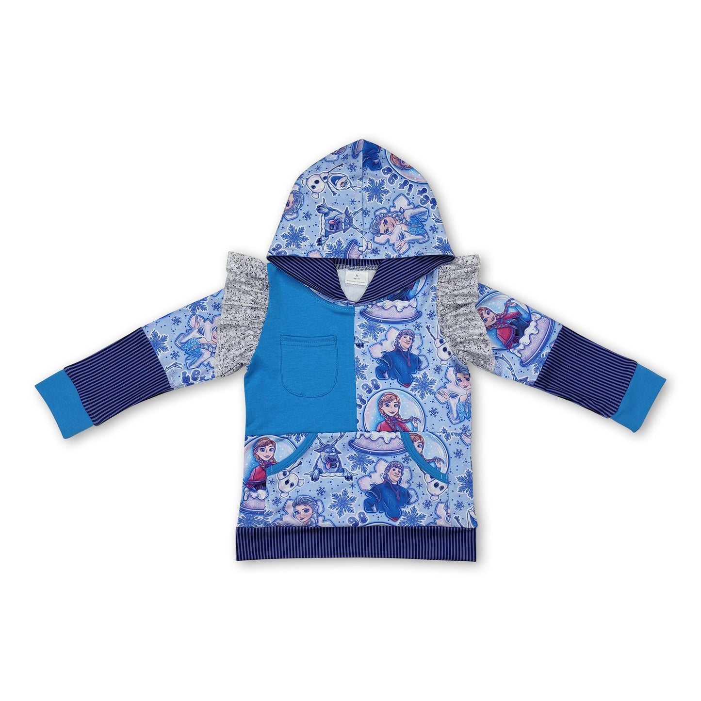 Blauer Langarm-Eisprinzessin-Kapuzenpullover für Baby-Mädchen