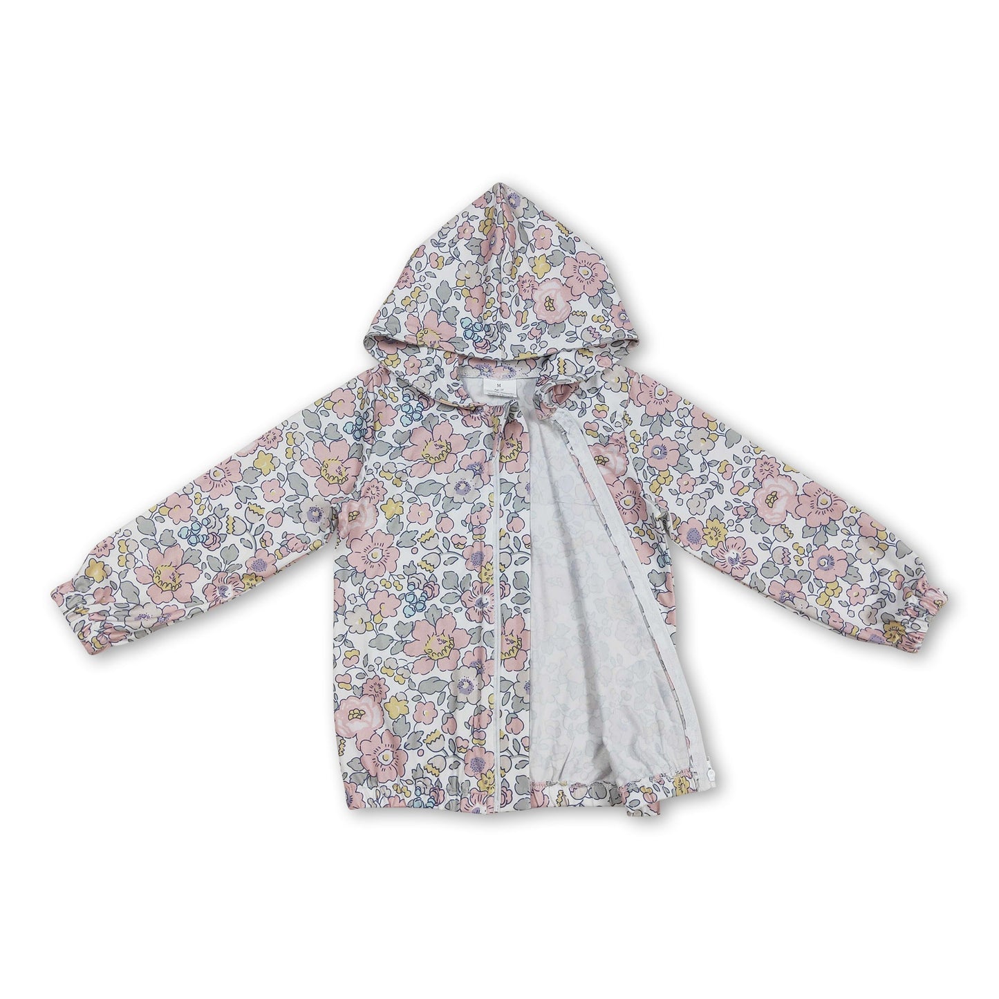 Langärmlige pinkfarbene Baby-Mädchen-Reißverschlussjacke mit Blumenmuster