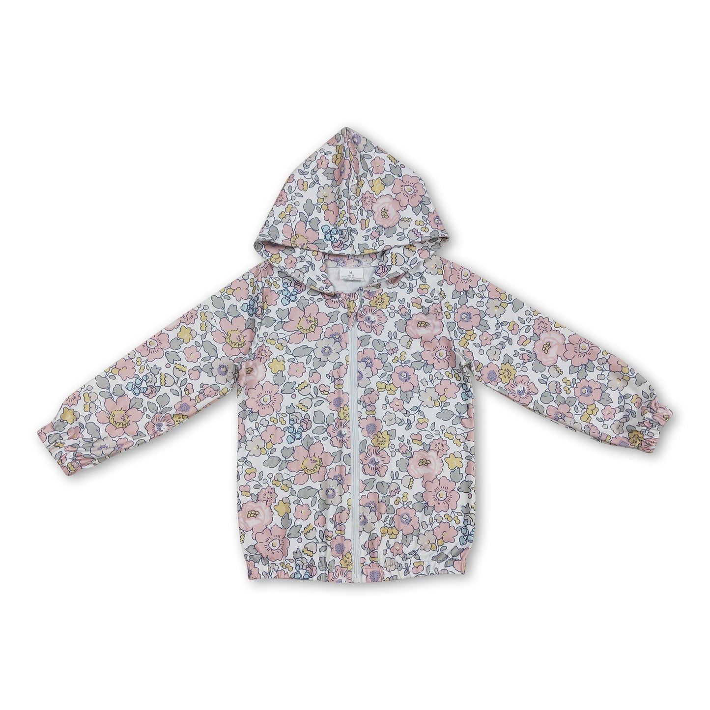 Langärmlige pinkfarbene Baby-Mädchen-Reißverschlussjacke mit Blumenmuster