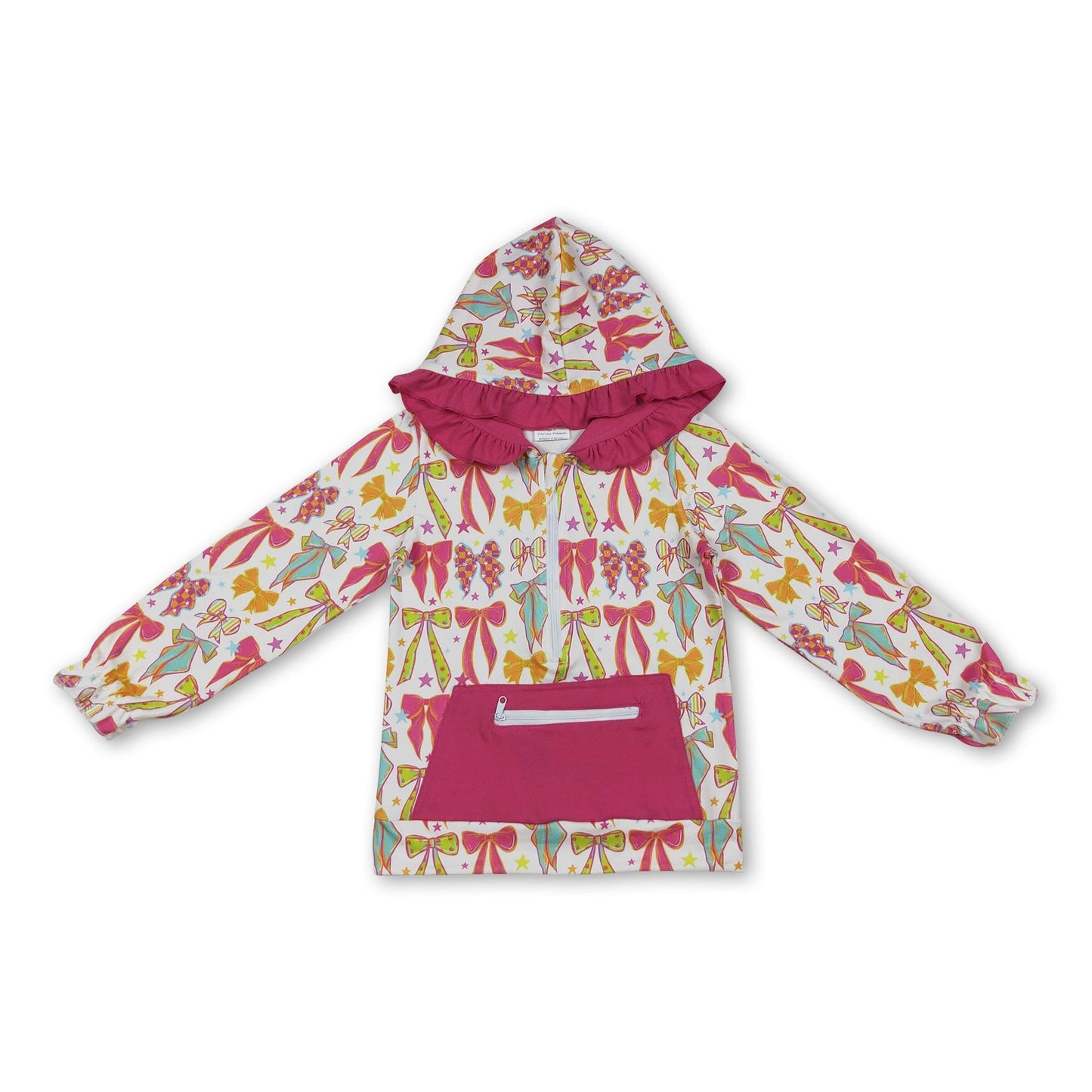 Langarm-Hoodie für Mädchen mit bunter Schleife und pinker Tasche