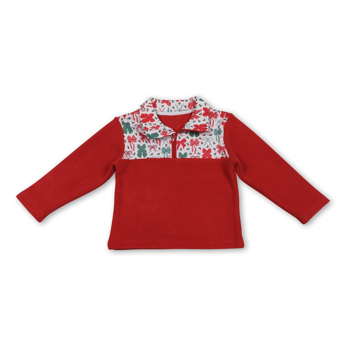 Rote Schleife Langarm Kinder Mädchen Weihnachts-Reißverschluss-Pullover