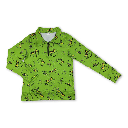 Grüner Damen-Pullover mit Reißverschluss und Weihnachtsmotiv