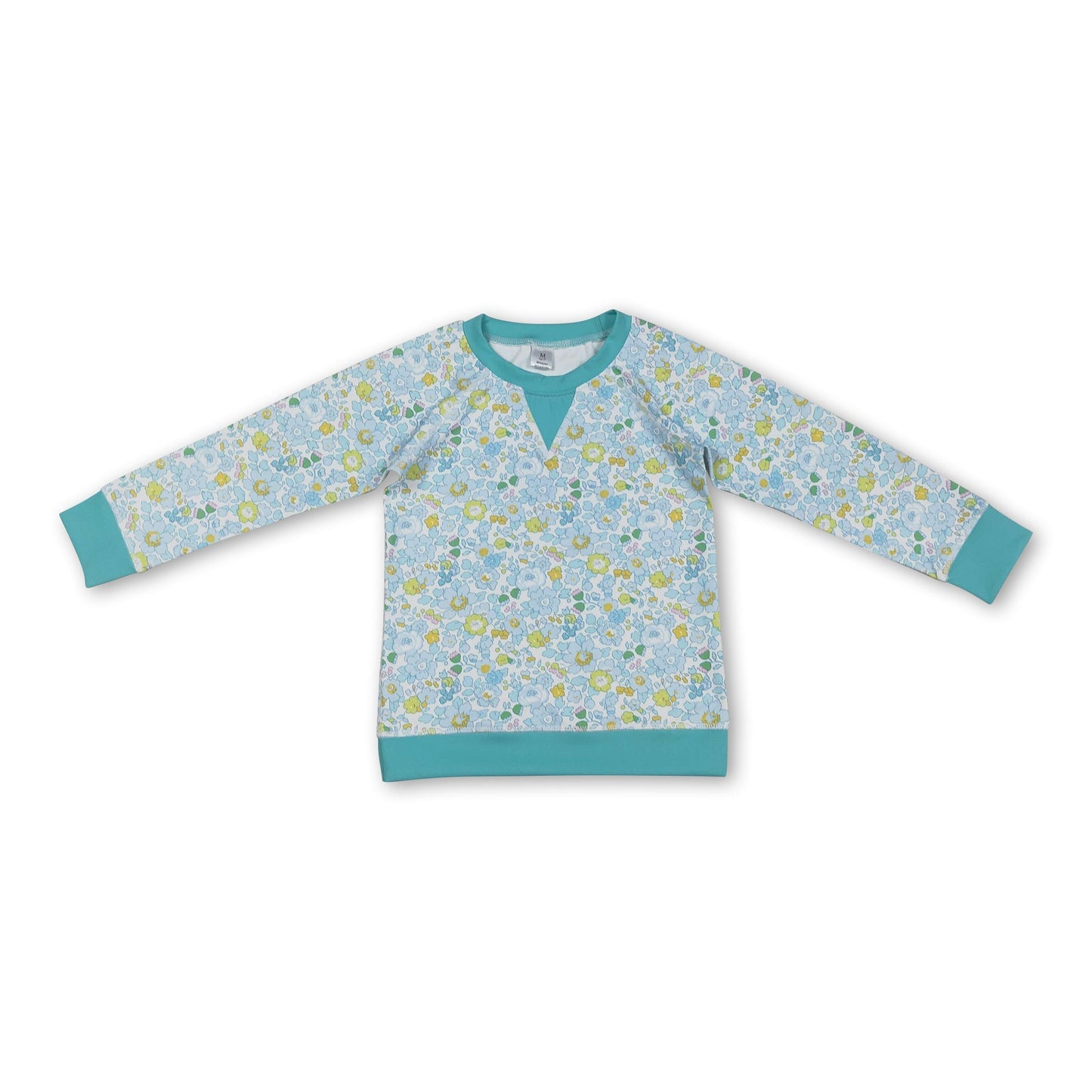 Yoga-Longsleeve-Top mit kleinen zyanfarbenen Blumenmuster