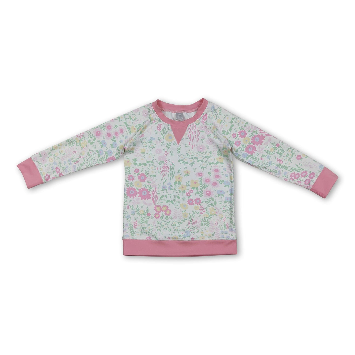 Yoga-Oberteil für Mädchen, langärmelig, rosa, mit kleinem Blumenmuster