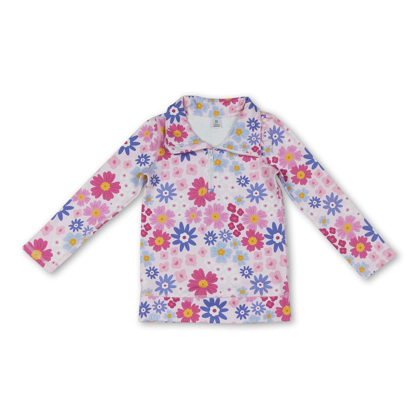 Langarm-Pullover mit Reißverschluss und Blumenmuster für Mädchen