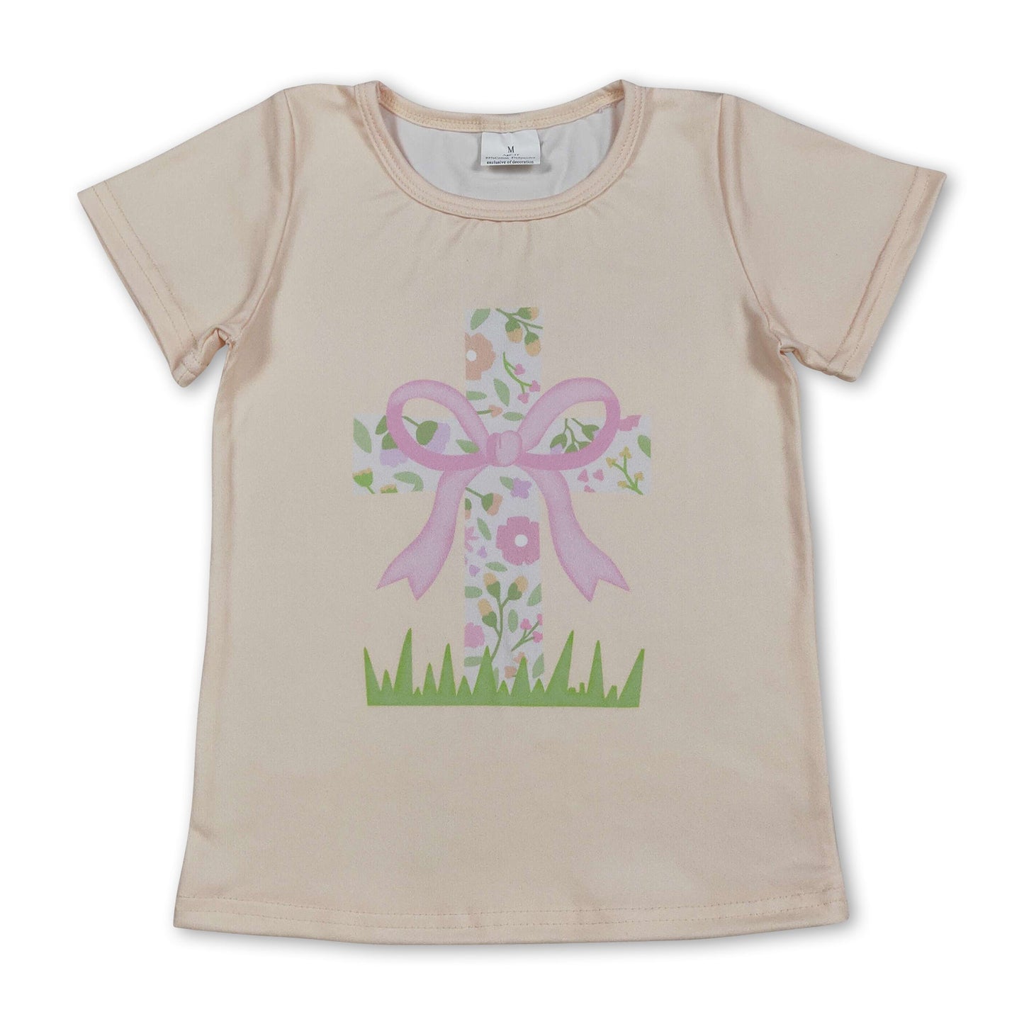 Kurzarm geblümt Kreuz Schleife Baby Mädchen Oster-Shirt