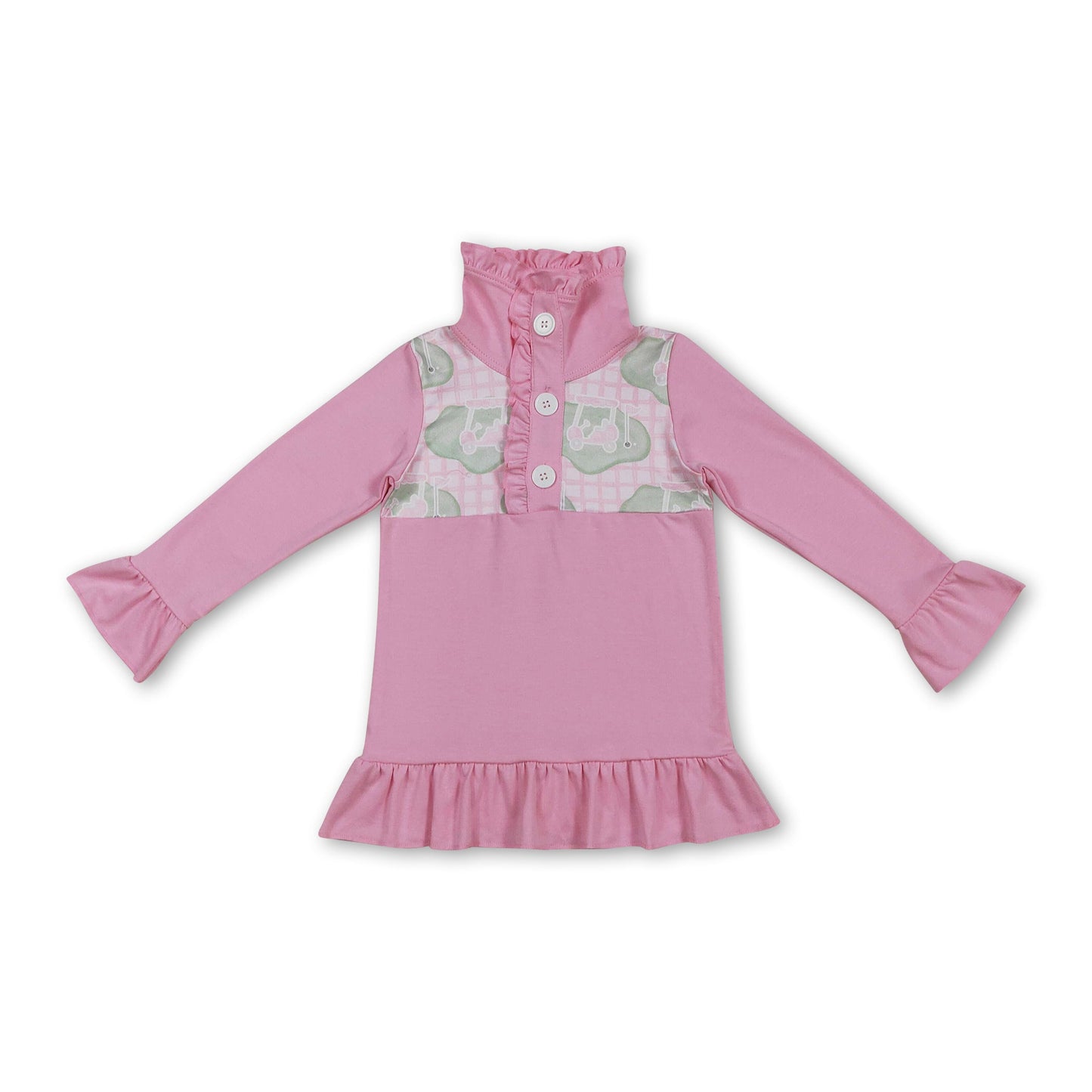 Rosa langärmeliger Rüschen-Golf-Karopullover für Babymädchen