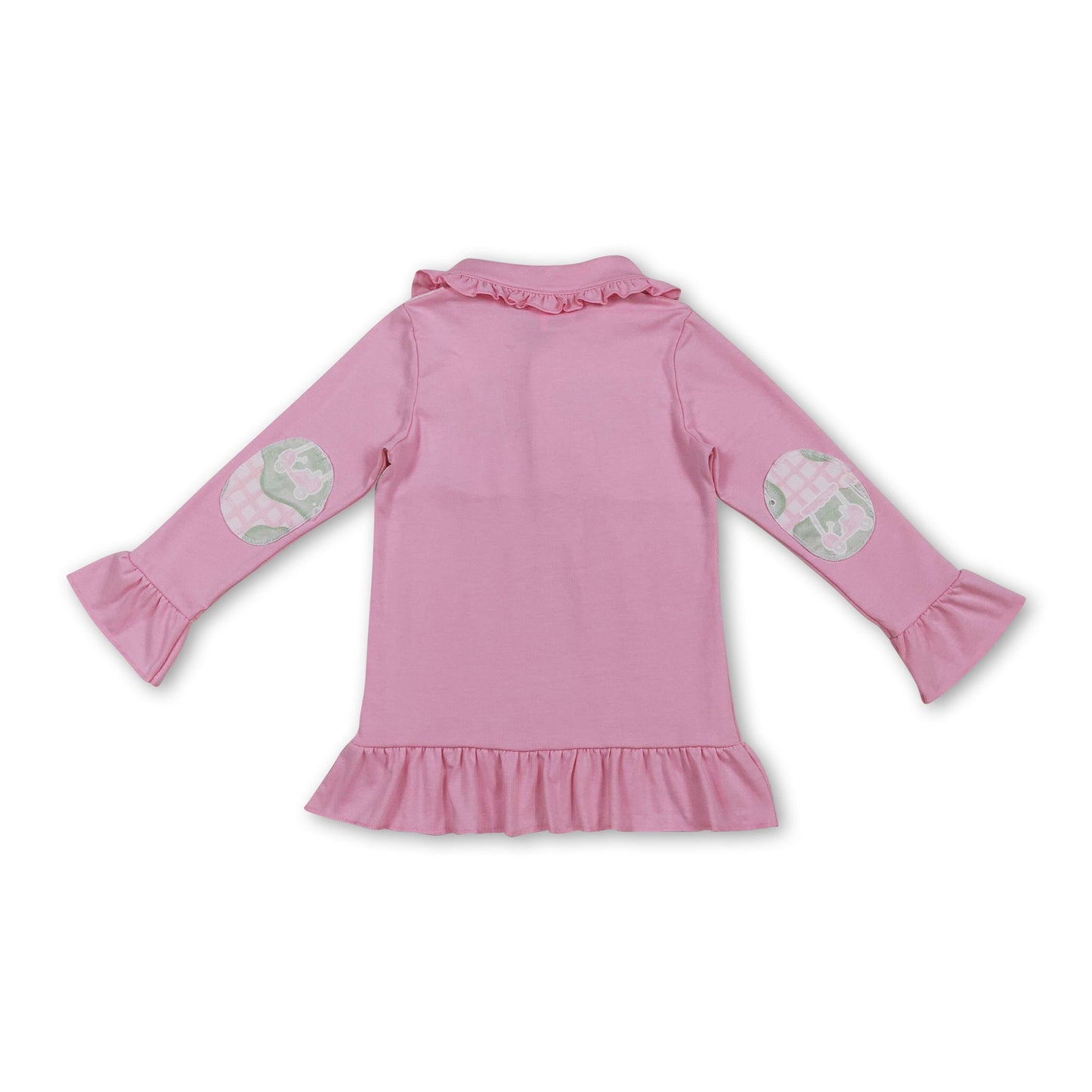 Rosa langärmeliger Rüschen-Golf-Karopullover für Babymädchen