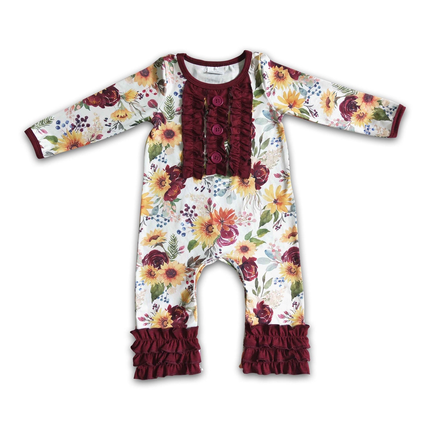 Maroonfarbener langärmliger Baby-Strampler mit Blumenmuster für den Herbst