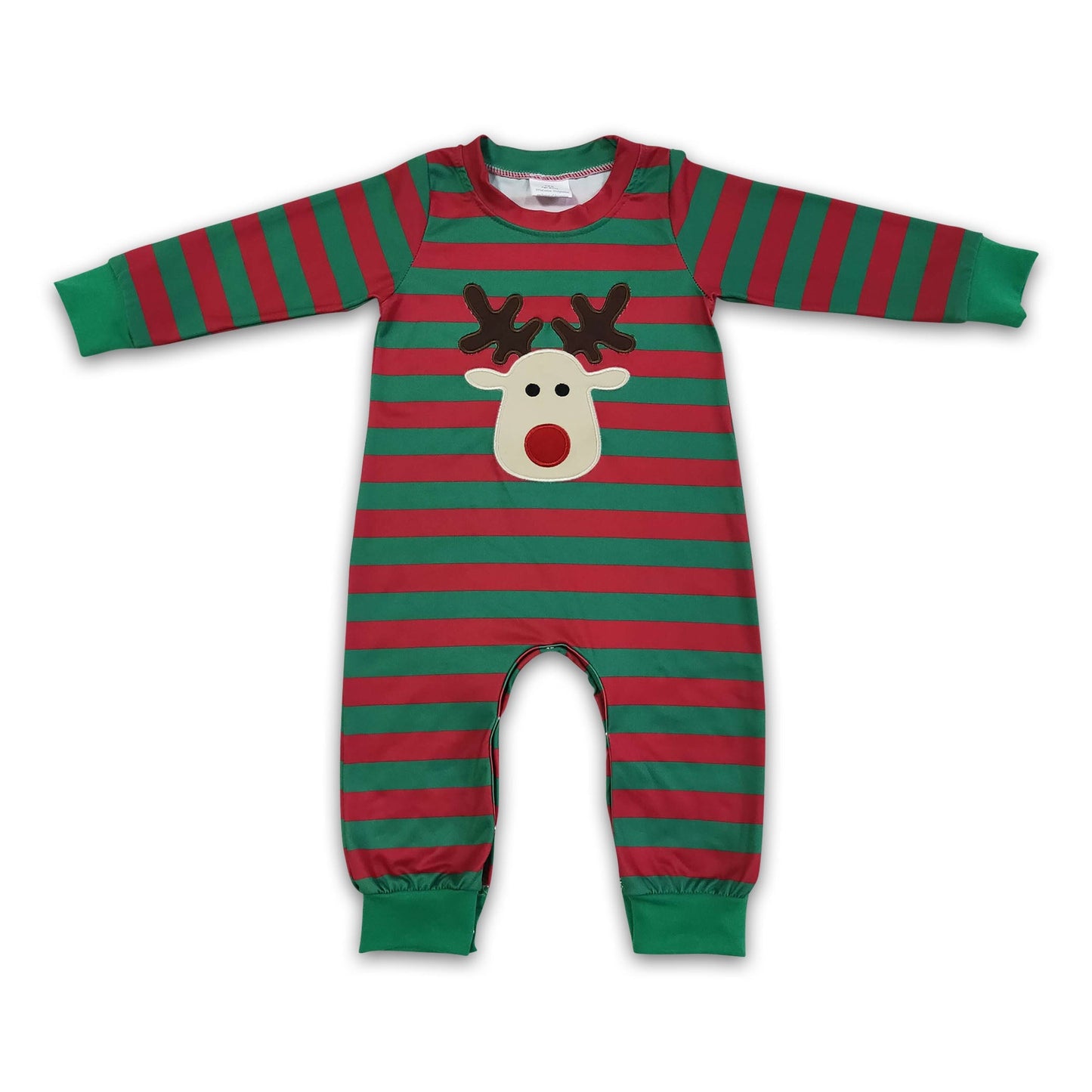 Rot-grün gestreifter Rentier-Bestickung Jungen-Weihnachts-Strampler