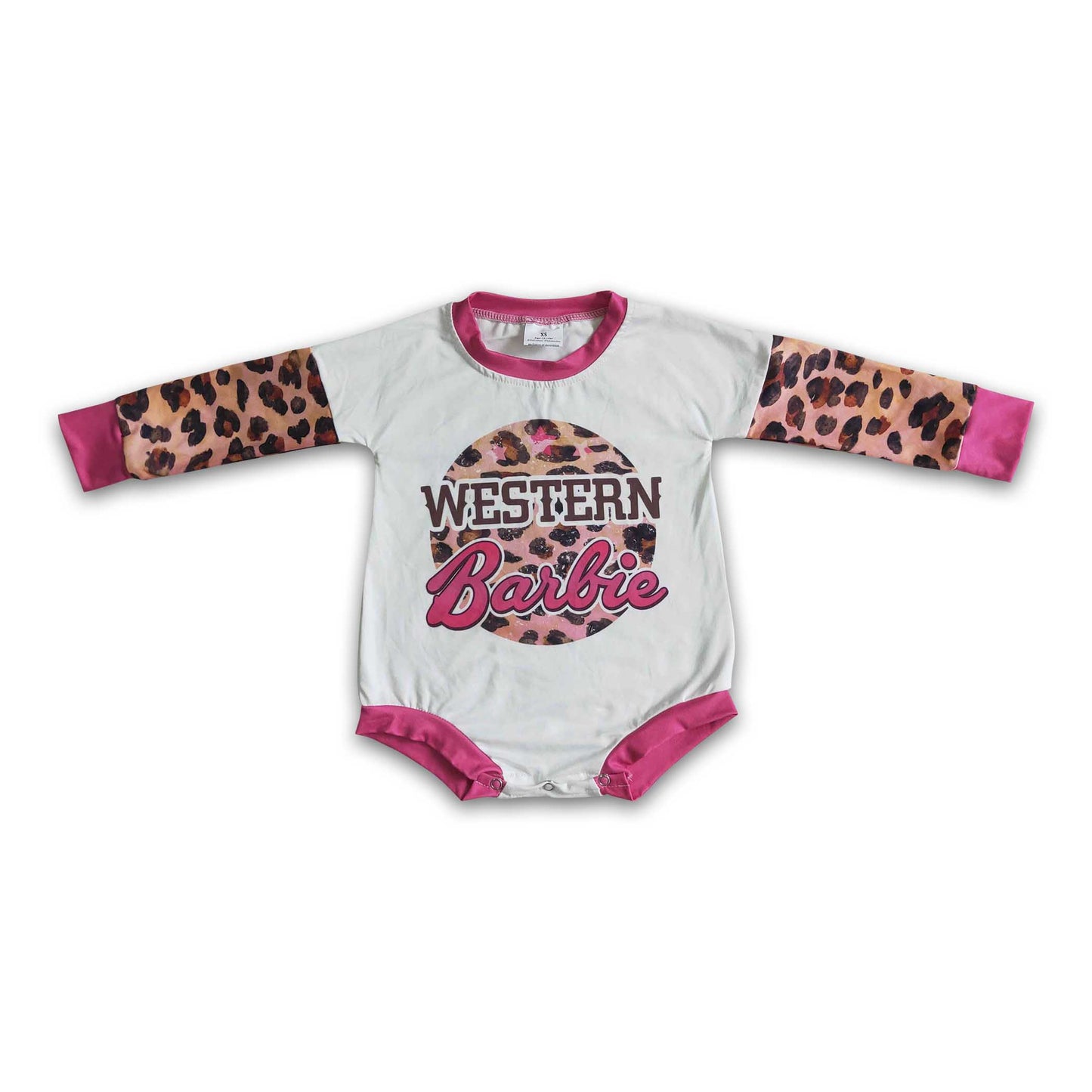 Heißrosa Leoparden-Langarm-Party-Baby-Western-Strampler