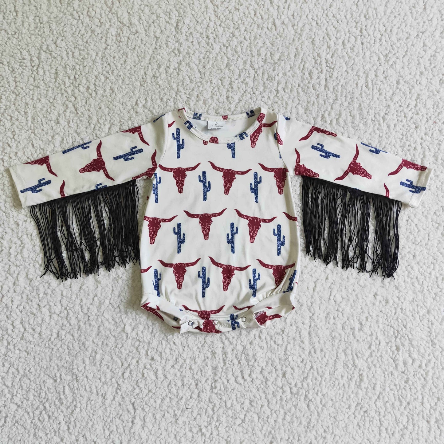 Kuh-Kaktus Langarm-Fransen-Strampler für Babys im Western-Stil