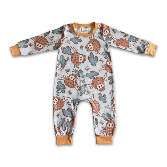 Hochlandrind Kaktus Langarm Strampler braun Baby Jungen