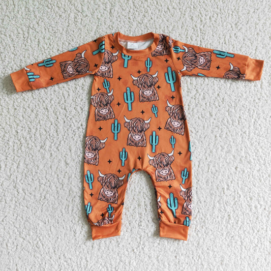 Hochlandrind Kaktus Langarm braun Baby Strampler für Jungen