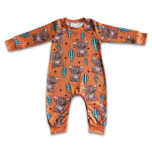 Hochlandrind Kaktus Langarm braun Baby Strampler für Jungen